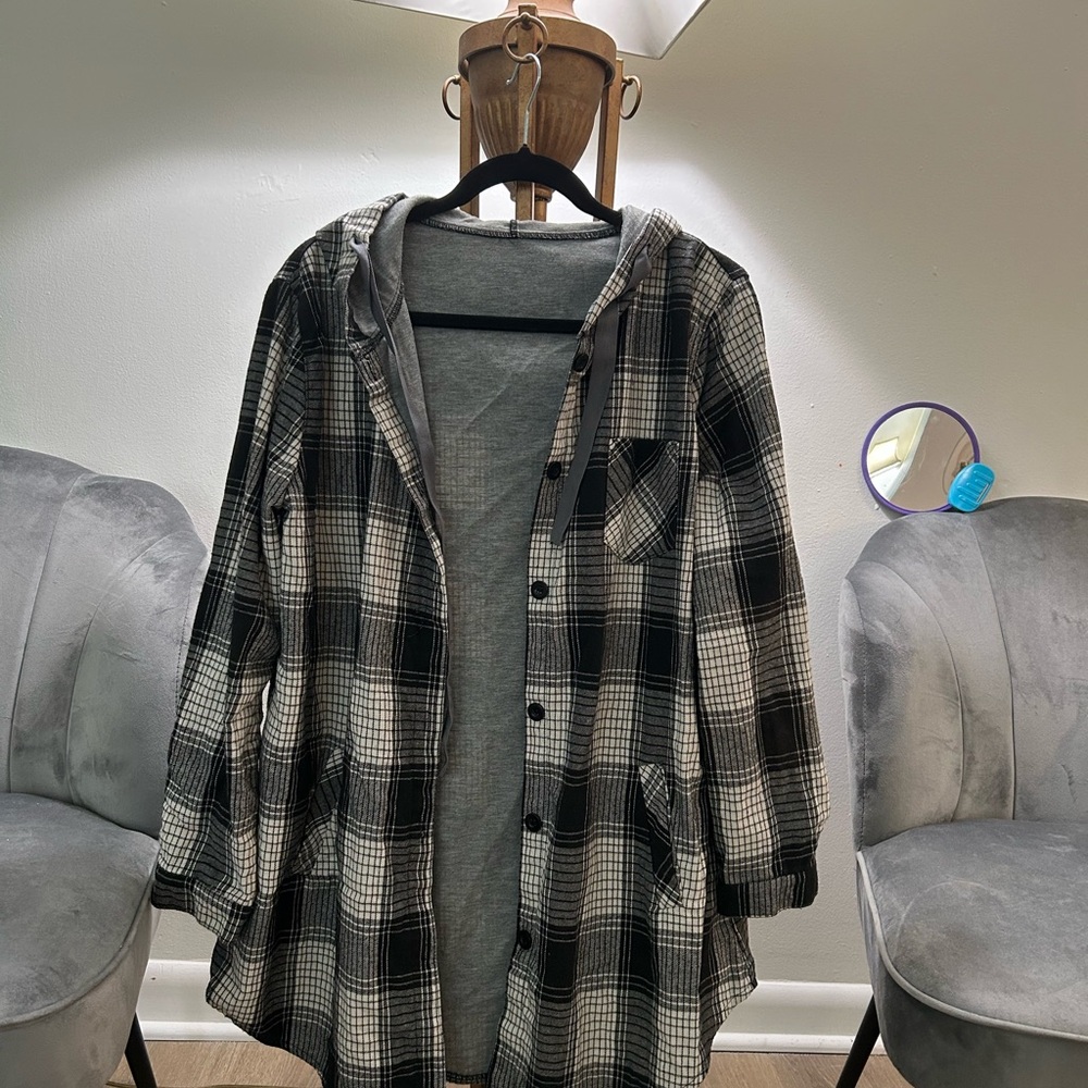 Black and Grey Utility Jacket with Buffalo Check Design